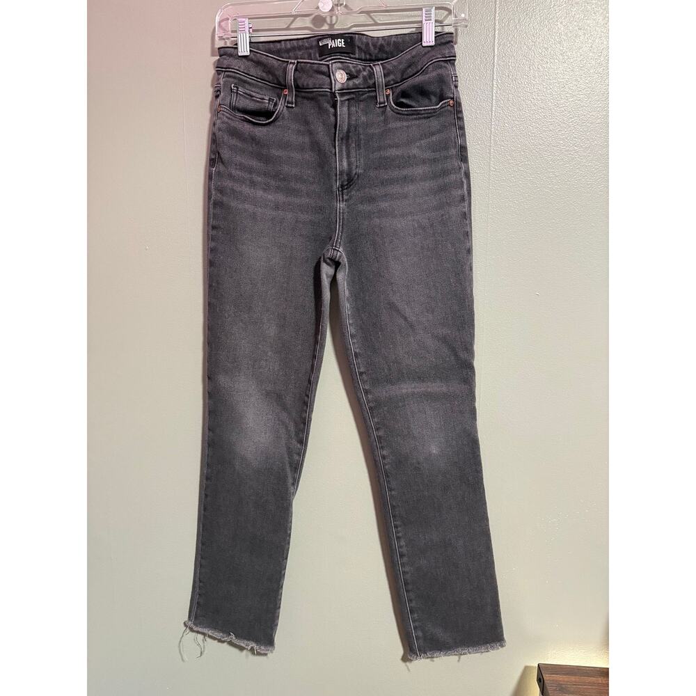 PAIGE Gray Cropped Straight Leg Jeans Size 28 Raw Hem High Rise